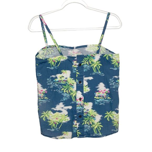 HOLLISTER Hawaiian Button Back Sleeveless Top Island Print Blue Green Size Small - Picture 5 of 5